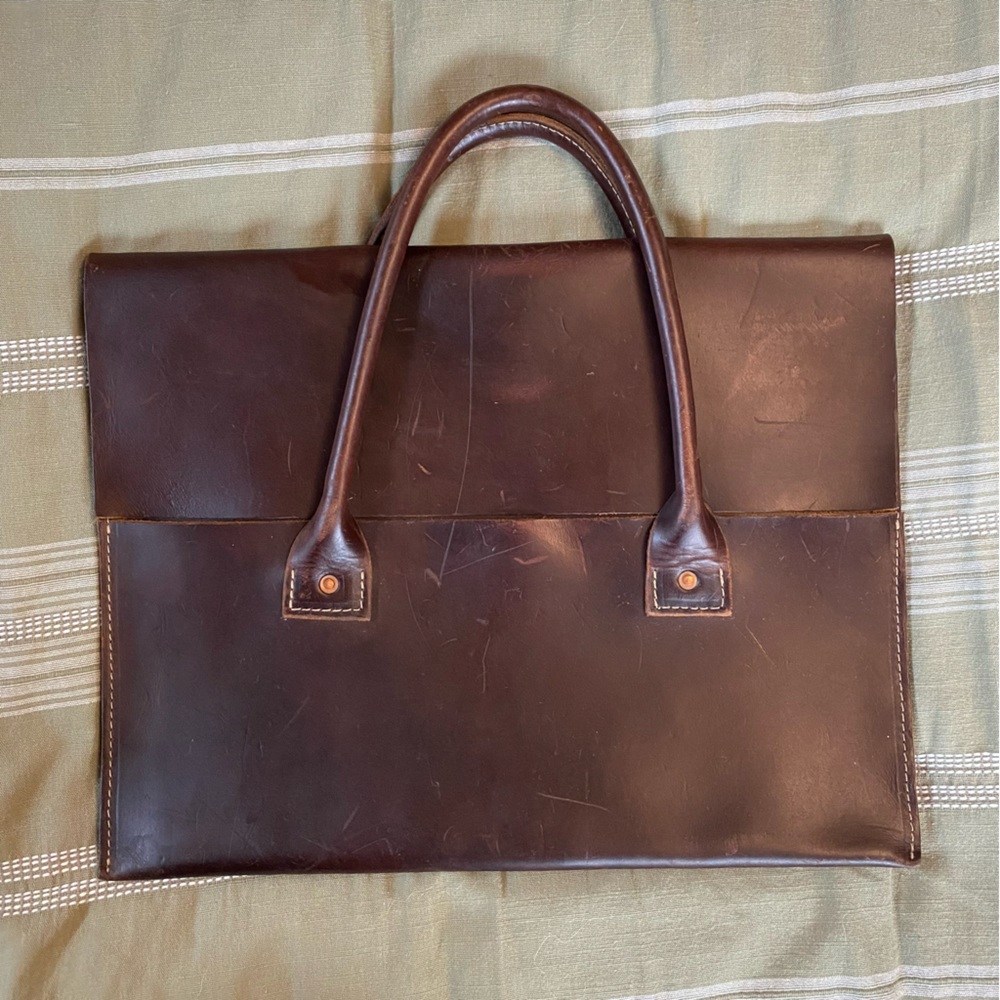 Handmade Leather Satchel Briefcase Bag 12”x14.25”